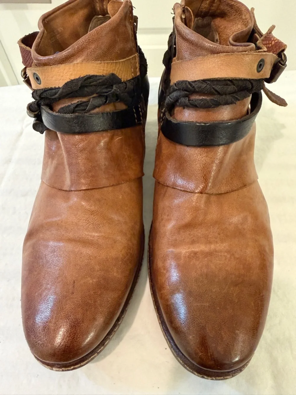 A.S. 98 Brand - Boho Chic Women's Brown Ankle Boots with Braided Straps/Buckels - Picture 3 of 9